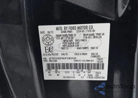 2012 Ford F-150 Xlt from USA, damaged, VIN 1FTFX1EFOCFC83123